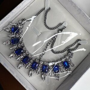New Boxed Skyline Collection Faux Sapphire Gemstone Teardrop Rhinestone Necklace